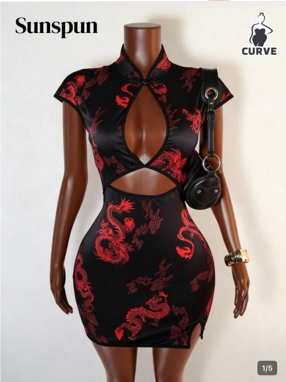 Black & Red Dragon Cutout Bodycon Dress